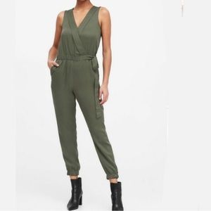 Banana Republic sleeveless army green olive wrap front jumpsuit pantsuit size 4